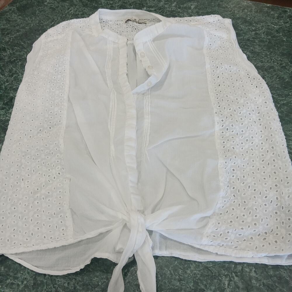 Womens 3x French Laundry Sleeveless Eyelet Top White Knot Hem Boho Beach Coastal